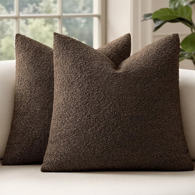MIULEE 22x22 Decorative Euro Sham Boucle Couch Pillow Covers Brown | Set of 2 Textured Neutral Fall Autumn Throw Pillow Covers, Accent Solid Pillowcases, Sofa Living Room Home Decor