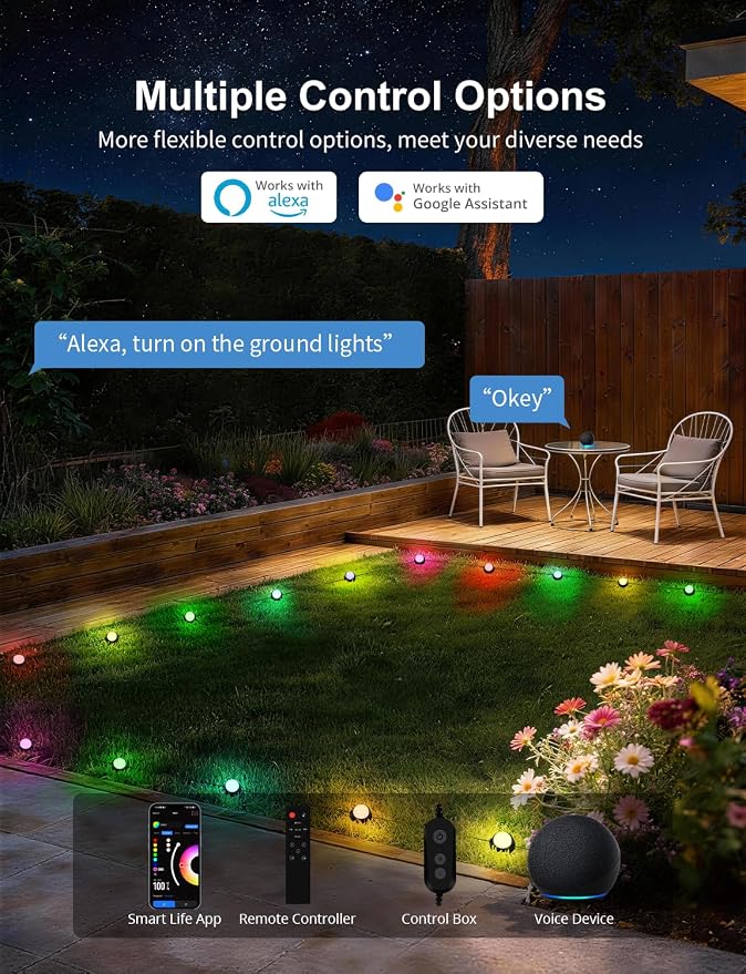 APPECK Outdoor Ground Lights 26 Pack, 58FT RGBCW Pathway Lights Wired | Tunable White Landscape Lights, DIY Scene Modes, IP65 Waterproof, for Path Yard Lawn Patio, Holiday Decor, App/Remote Control