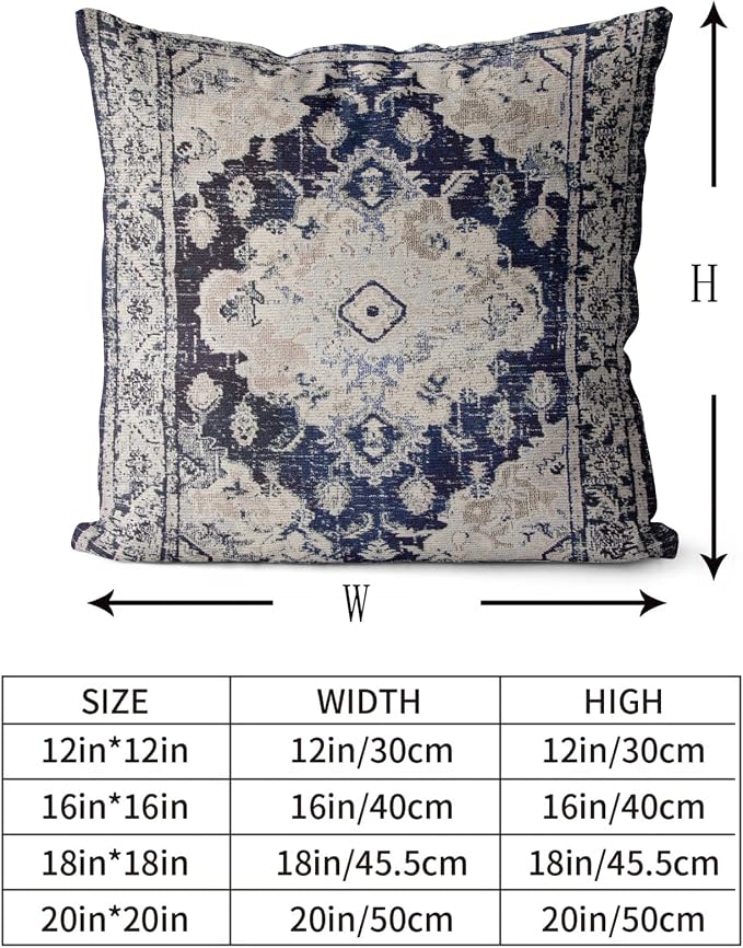 Snycler Boho Throw Pillow Covers 20x20 inch Set of 2 Boho Rug Carpet Double Sided Pattern Cotton Soft Pillow Case Cushion Cover Pillowcase for Couch Sofa Bed Decorative (Navy Blue)