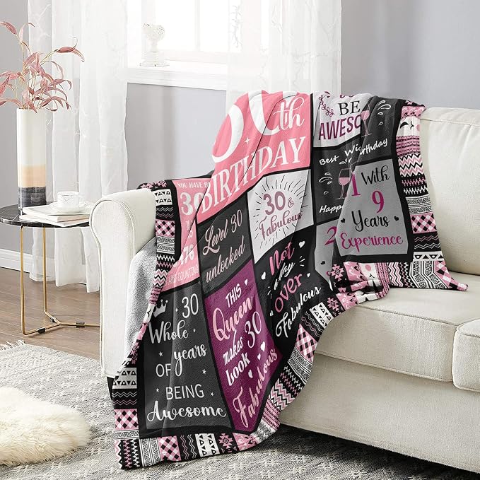 Ivivis 30th Birthday Gifts for Women, Happy 30th Birthday Decorations for Her, 30 Year Old Bday Gifts for 30 Year Old Women Friend Sister Daughter, 1996 Thorw Blanket 60”x50”