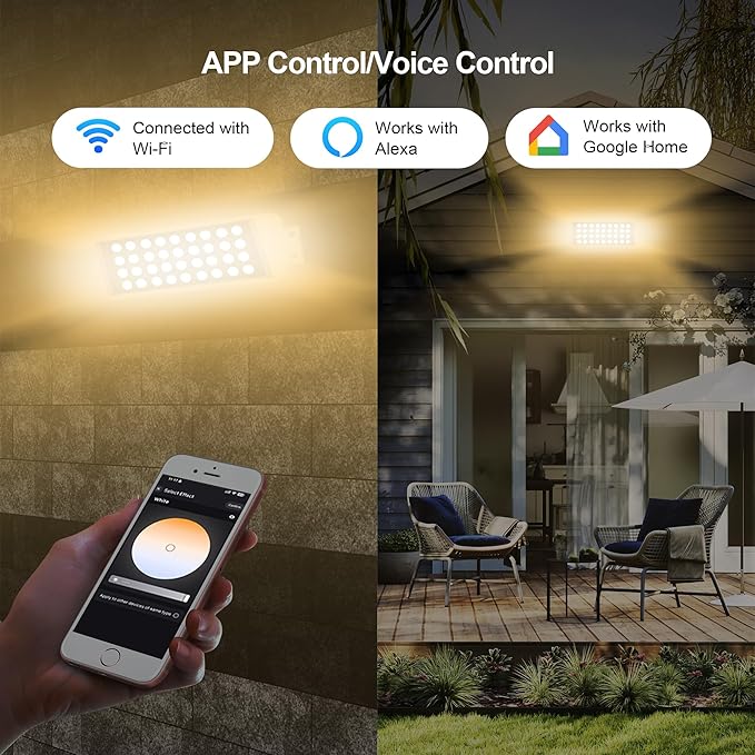 Wall Washer Light – Smart LED Landscape Spotlights with 6CCT Adjustable Color Temperature, Dimmable 1%-100%, Waterproof IP65, RF Remote & App Control, Timer Function, Easy Installation