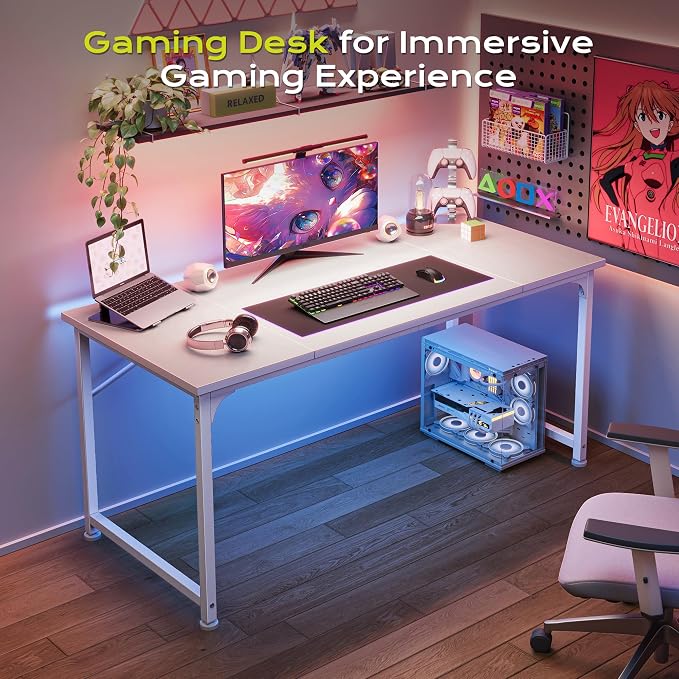 PRAISUN 47 Inch Computer Desk, Home Office Desk with Spacious Desktop, White