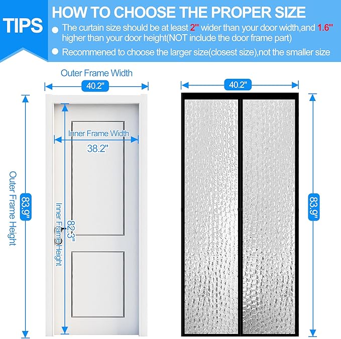RELIANCER Magnetic Thermal Insulated Door Curtain,Waterproof EVA Door Cover,Fit Doors Size Up to 38"x82",Temperature Protection Insulated Doorway Curtain Partition,Patio Self-Closing Doors Net Screen