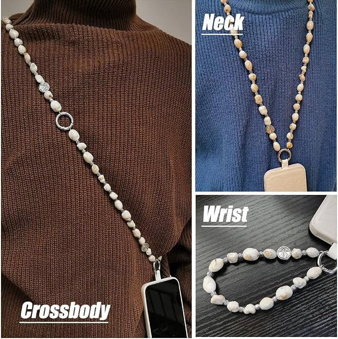 Phone Crossbody Strap, 2in1 Wrist Charm&Shoulder Lanyard,3Ways Usage free to Assembly and Disassembly Phone Strap with Tether Patches for Most Phones Bag Purse (L)