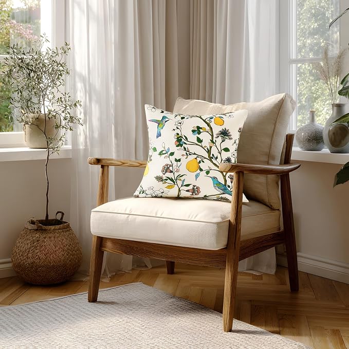MUSSEL Ivory White Velvet Floral Decorative 20x20 Pillow Covers Set of 2 | Durable Sturdy,Botanical Printed Pattern,Throw Pillows Case,Square,Colorful Mid Century Cushion Covers,Sofa Couch Decor