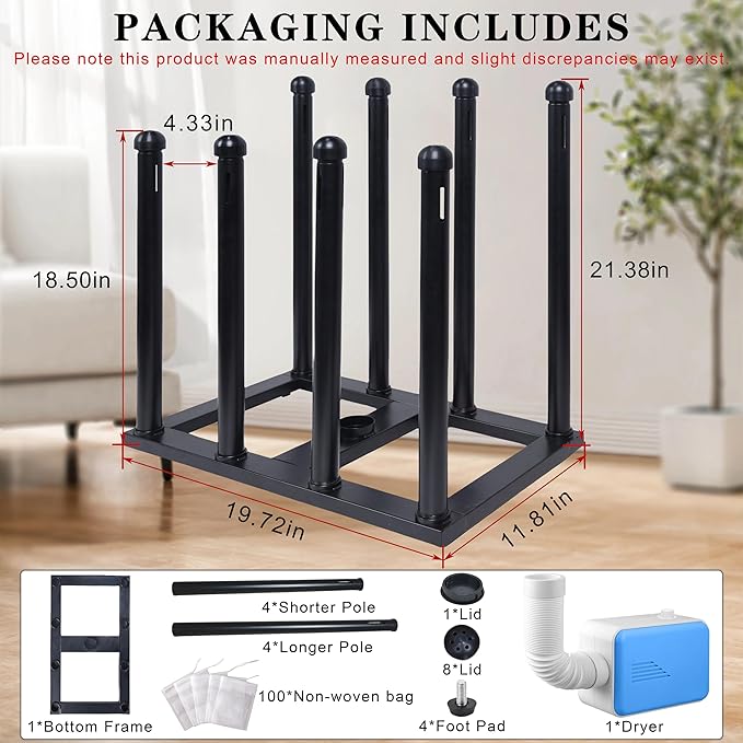 Boot Rack Organizer Tall Boots Boot Storage Free Standing Shoe Racks Black Metal for Dorm Room, Closet, Entryway, Bedroom for 4 Pairs With Multifunctional Portable Dryer 600W(54.3*50.1*30)