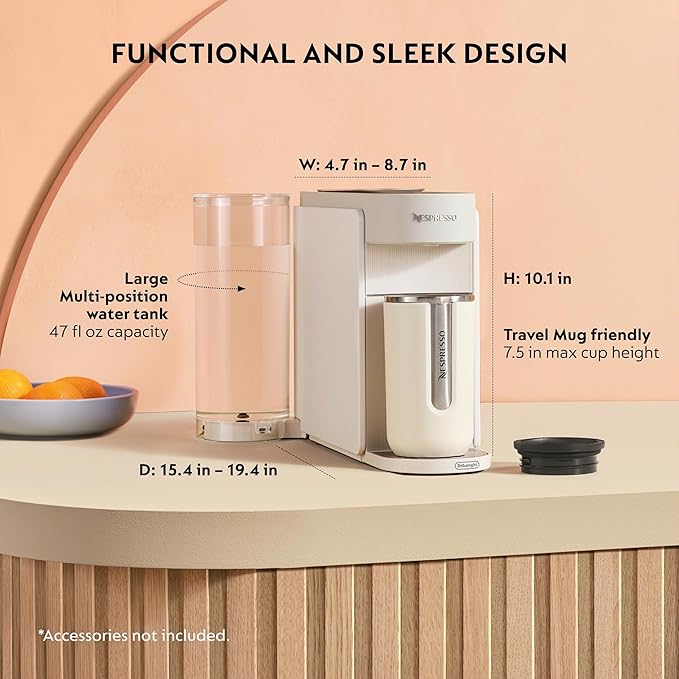Nespresso Vertuo Up Coffee Machine with Milk Frother, White | Coffee and espresso maker by De'Longhi with 3 second start and iced mode. Aeroccino3 bundle for hot or cold milk foam.