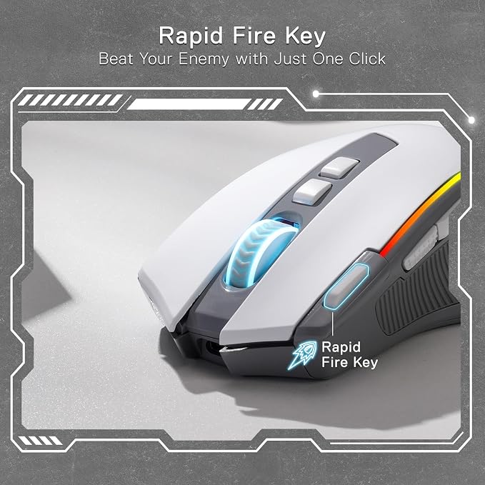 Redragon M612 Wireless RGB Optical Gaming Mouse 8000 DPI Remapping Keys | Cable-Free 0 Delay, Redefine Keybinding Macro, Vibing Backlight, Ergonomic Grip Body Comfort