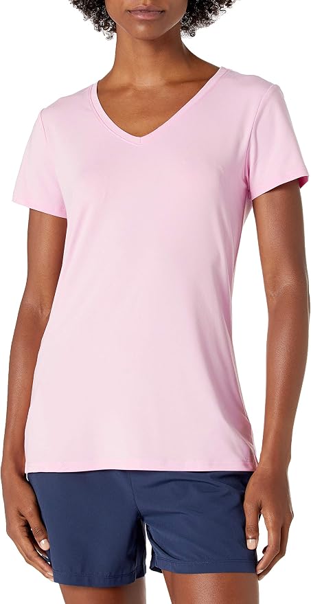Amazon Essentials Women's Active Quick Dry Tech Stretch Short-Sleeve V-Neck T-Shirt (Available in Plus Size), Pack of 2