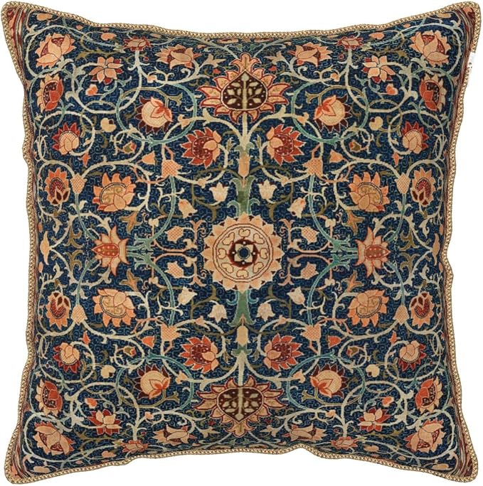 Floral Vintage Velvet Pillow Covers 16x16 In Orange Bohemian Tapestry Art Deco Throw Pillows for Couch Soft Durable Cushion Covers Pillowcase Antique Boho Flower Pillow Cases for Sofa Bed Living Room