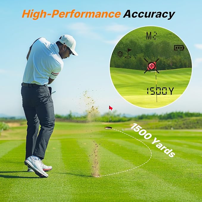 WOSPORTS Golf Rangefinder 1500-Yard with Slope,Golf Accessories Range Finder 7X Magnification,Pin Lock Vibration Range Finder(Feet/Meters/Yards), Magnetic Mount, Rechargeable