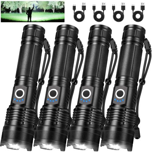 Lylting Rechargeable Flashlights High Lumens, 4 Pack 99,000 Lumens Led Flashlights with 5000ɱAh Βattery, Waterproof Powerful Flash Light Multifunctional Flashlights for Home Camping Hiking