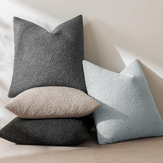 MIULEE 22x22 Decorative Euro Sham Boucle Couch Pillow Covers Sky | Set of 2 Textured Neutral Throw Pillow Covers, Accent Solid Pillowcases, Sofa Living Room Home Decor