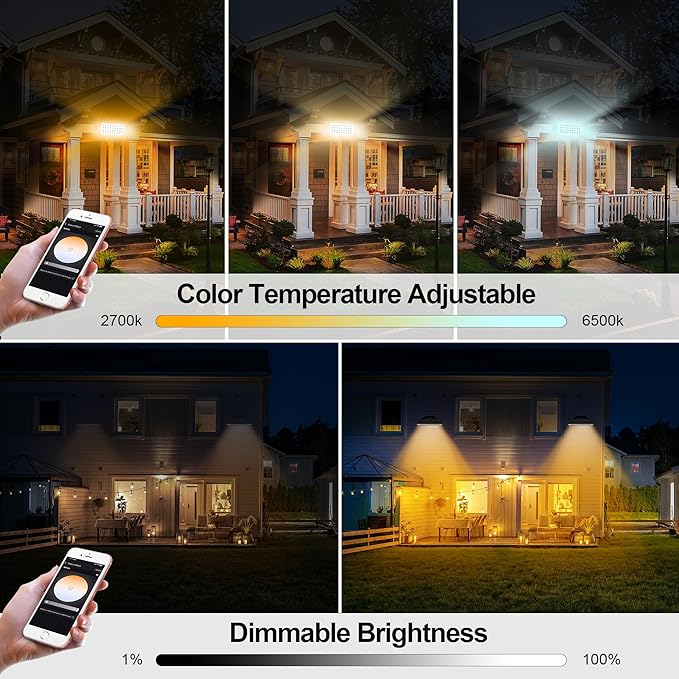 Wall Washer Light – Smart LED Landscape Spotlights with 6CCT Adjustable Color Temperature, Dimmable 1%-100%, Waterproof IP65, RF Remote & App Control, Timer Function, Easy Installation