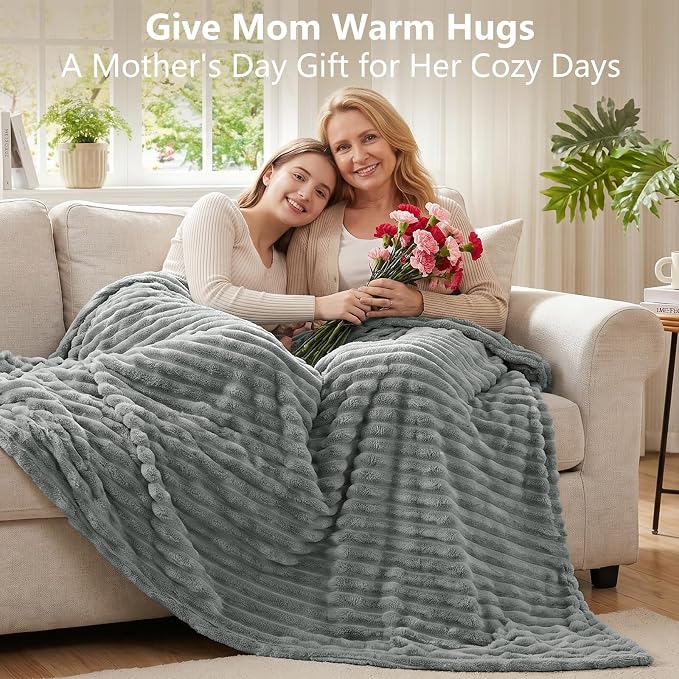 Gray Throw Blanket for Couch & Bed, 50 x 60 Inch | 300GSM Ribbed Fleece Blanket, Soft, Cozy & Lightweight, OEKO-TEX Certified, All-Season Use for Travel, Dorm & Home Decor