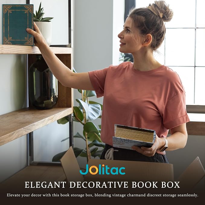 Jolitac Wooden Decorative Book Boxes 3 Pack - Vintage Style Secret Storage Boxes Handcrafted Wooden Storage Containers with Rustic Magnetic Closure for Jewelry & Keepsakes (Blue Ocean)