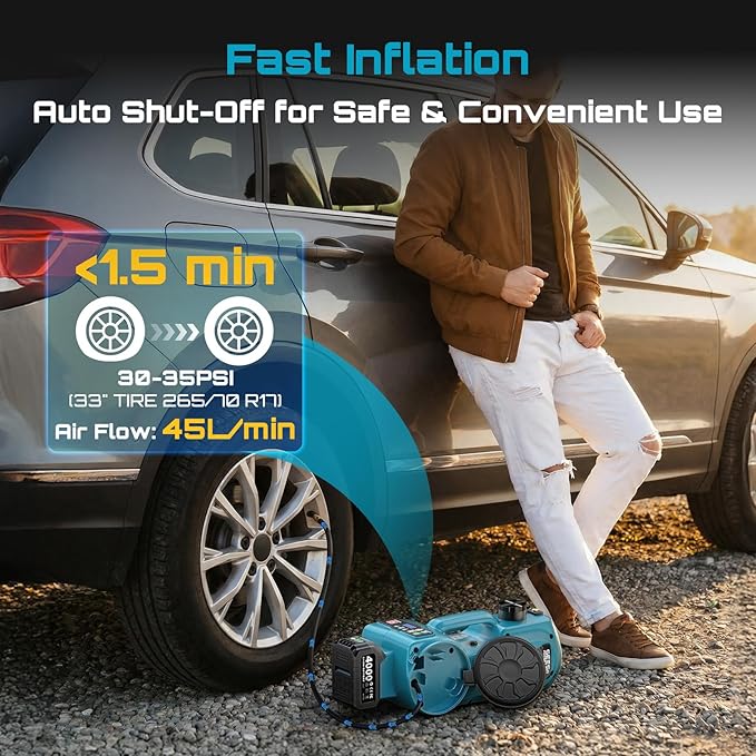SEESII Electric Cordless Car Jack: 5Ton 21V Battery Hydraulic Car Jack with Built-in Tire Inflator & Universal Wrench, Portable Emergency Tire Change Tool for SUV Sedan MPV Pickup Truck Repair