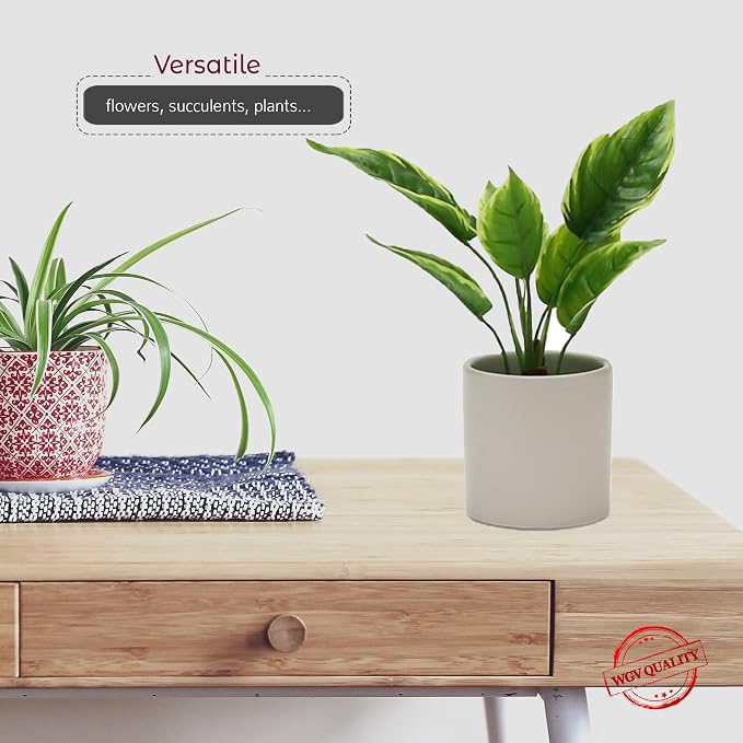 WGVI Matte White Ceramic Cylinder Vase Width 3.75" Height 4", Flower Arrangements, Candle Holder, Terrarium Planter Pot, Tabletop Storage Container Organizer Pen Brush Holder, Bulk Wholesale, 24 Pcs