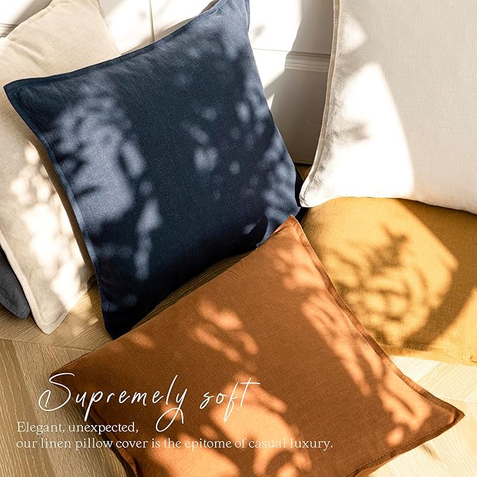 Foindtower Pack of 2, Decorative Linen Solid Throw Pillow Covers Soft Accent Square Cushion Case Boho Farmhouse Pillowcase for Chair Couch Sofa Bedroom Living Room Home Decor 20 x 20 Inch Navy Blue