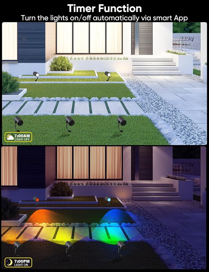 APPECK Smart Landscape Lighting Kit 36W, 6 Pack Outdoor Spot Lights RGBCW | Color Changing Landscape Lights, IP65 Waterproof, for Garden Pathway Yard, Daily Holiday Decor, Google Assitant Compatible
