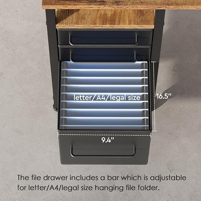 Maihail Small Desk with Drawers, Office Desk with Storage Shelves, Brown | 40 Inch Desktop, Metal Frame, 3 Fabric Drawers, Storage Shelves, Computer & Writing Desk, Office Gaming Workstation