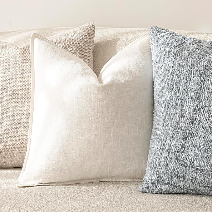 Foindtower Pack of 2, Decorative Linen Solid Throw Pillow Covers Soft Accent Lumbar Cushion Case Boho Farmhouse Neutral Pillowcase for Couch Sofa Bed Living Room Home Decor 12 x 20 Inch Cream White