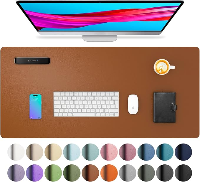Aothia Leather Desk Pad Protector, Mouse Pad, Office Desk Mat, Non-Slip PU Leather Desk Blotter, Laptop Desk Pad, Waterproof Desk Writing Pad for Office and Home (Brown,31.5" x 15.7")