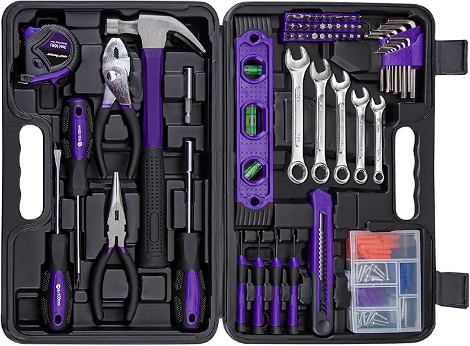 CARTMAN 152-Piece Basic Household Hand Tool Set,with Toolbox Storage Case, All Purpose Home Tool Kit Includes Essential Tools for Office College Repairs Purple