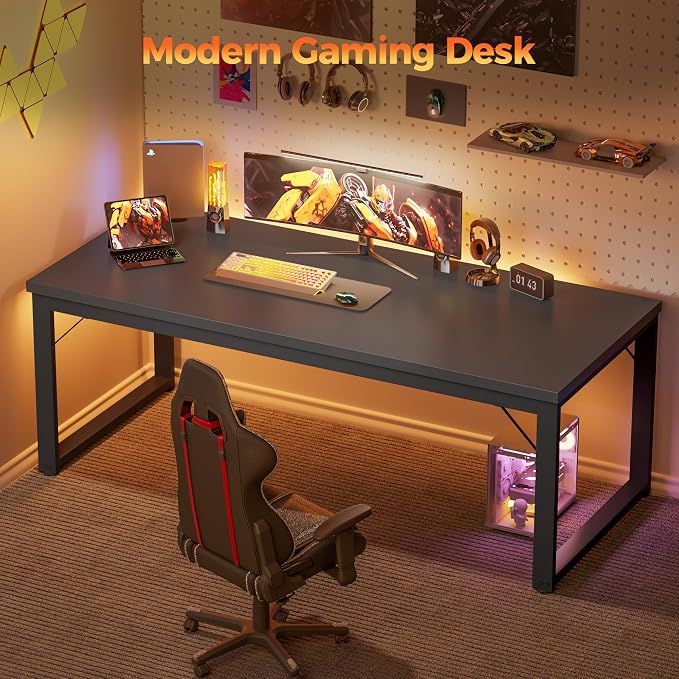 Mericonia 40 Inch Computer Desk, 1" Thick Small Office Table, Black | Modern Simple Style, Heavy Duty Industrial Frame, Small Study & Writing Table for Home Bedroom Work