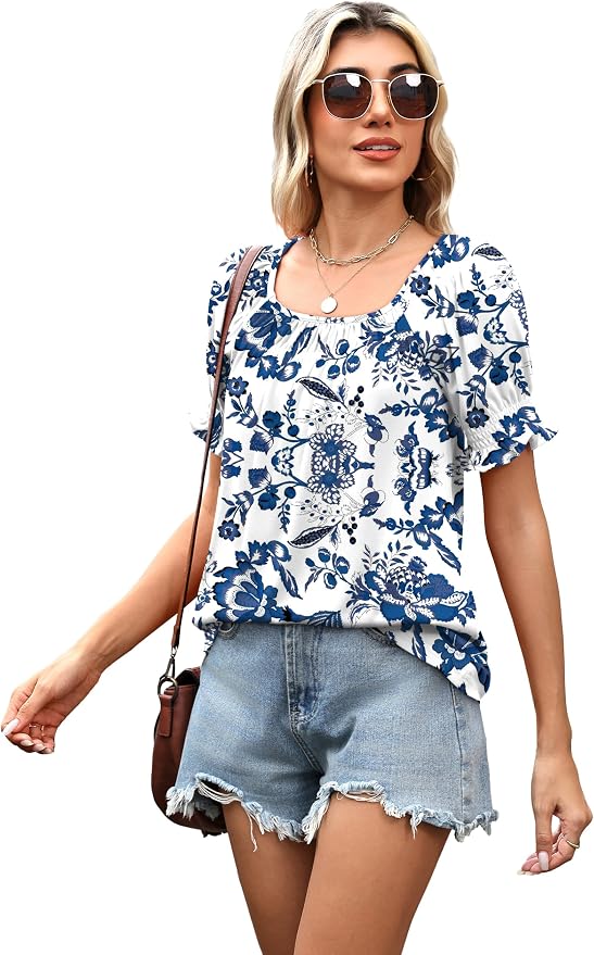 WIHOLL Womens Short Sleeve Square Neck Summer Tops Dressy Casual Blouses Trendy Clothes 2026