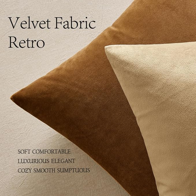 MIULEE 24x24 Inch Pack of 2 Euro Velvet Throw Pillow Covers Golden Brown | Soft Solid Decorative Euro Sham, Modern Luxury Home Decor, for King Bed Sofa Couch Bedroom Livingroom