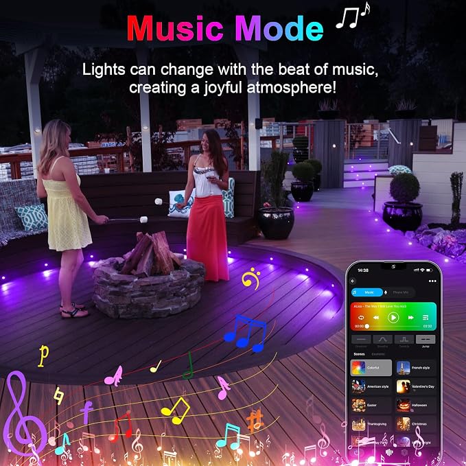 LED Deck Light Kit, 30pcs Φ1.77 WiFi Wireless Smart Phone Control Low Voltage Recessed RGBW Deck Lights with Remote, Voice Control, IP67 Waterproof Outdoor Path Stair Landscape Lighting, Black