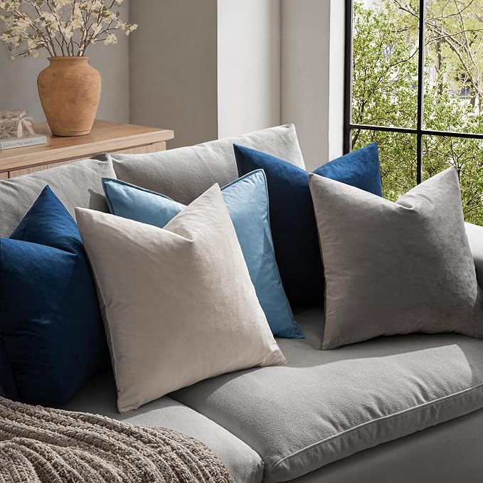 MIULEE Velvet Throw Pillow Covers 12x12 Inch Pack of 2 Dark Blue | Soft Solid Small Decorative Pillow Covers, Modern Luxury Home Decor, for Couch Chair Sofa Bedroom Livingroom Car