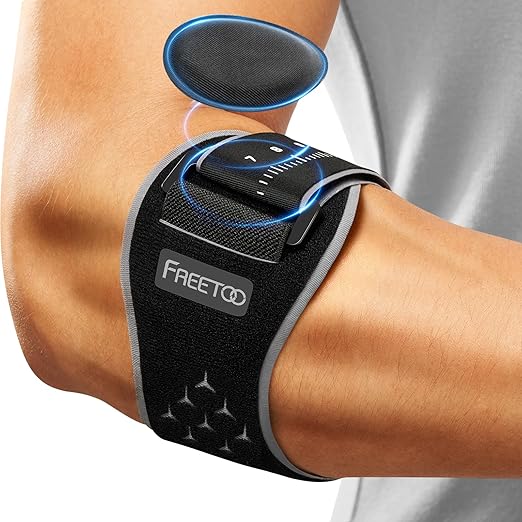 FREETOO Elbow brace for Tendonitis and Tennis Elbow for Women Men, Adjustable Golfers Elbow Brace for Men for Pain, Counterforce Brace for Epicondylitis, Tennis Elbow Strap with Gel Pad Grey L/XL