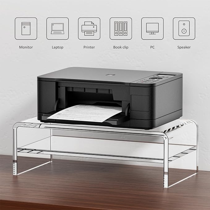 Egchi Clear Acrylic Monitor Stand Riser 2 Tier, 5.12 Inches High Clear Computer Desk Organizer Shelf for Multi Media PC Storage Laptop