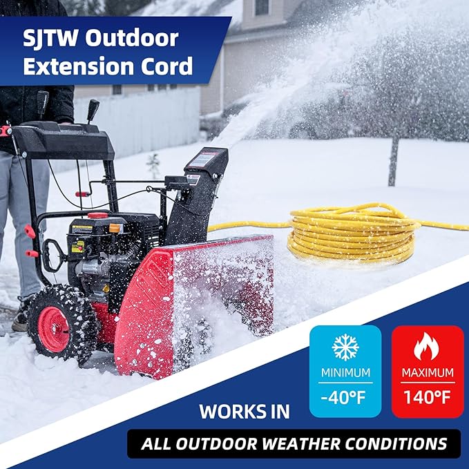 15 FT Outdoor Extension Cord with Multiple Outlets, 12 Gauge Heavy Duty Yellow Extension Cord Waterproof with 3 Outlet, 3 Prong Power Cord for Garden and Home Use Indicator Light, ETL Listed