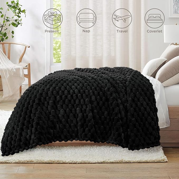 Whale Flotilla Soft 3D Jacquard Fleece Throw Blanket for Couch & Bed, Black | Super Cozy Lightweight Plush Fluffy Throw, Luxury Decorative All‑Season Couch Cover Blanket for Sofa & Office Chair, 50"x60"