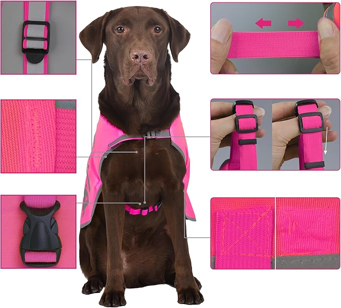 Pink Reflective Dog Vest for XSmall Breeds,High Visibility Dog Safety Vest Harness with Removable Bell Keep Safe from Hunting, Training & Cars Accidents