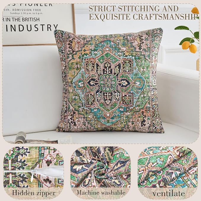 Boho Throw Pillow Covers 22x22 inch Set of 2,Boho Vintage Carpet Pattern Antique Ethnic Decor Double Sided Pattern Cushion Cover Soft Pillow Case Living Sofa Room Bed Square Pillow Cover