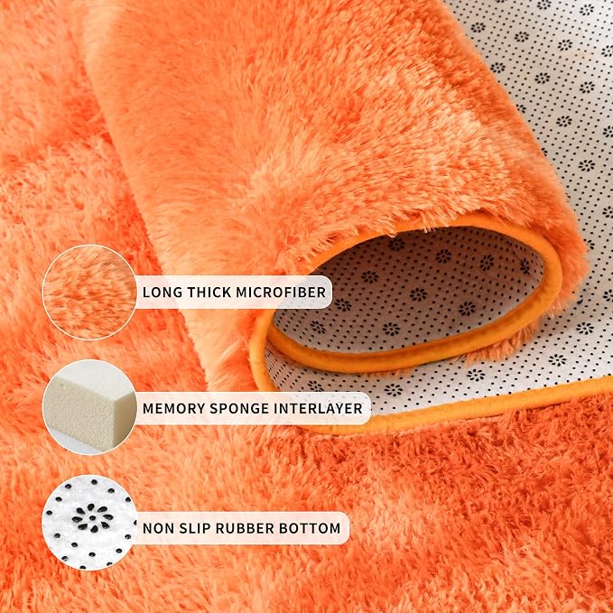Tepook Orange Area Rugs for Living Room Bedroom, 4x6 Fluffy Shaggy Fuzzy Rug for Kids Room, Large Plush Shag Carpet for Nursery Dorm Classroom Playroom Home Decor Aesthetic