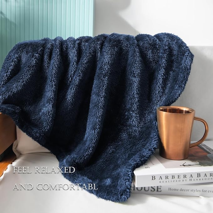 Exclusivo Mezcla Fuzzy Plush Fleece Bed Blanket King Size, Navy Blue | 104x90 Inches, Super Soft and Cozy Bed Blanket, Fluffy Decorative Bedding for Livingroom, Bedroom, All Season