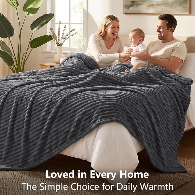 Dark Gray Throw Blanket for Couch & Bed, 50 x 60 Inch | 300GSM Ribbed Fleece Blanket, Soft, Cozy & Lightweight, OEKO-TEX Certified, All-Season Use for Travel, Dorm & Home Decor