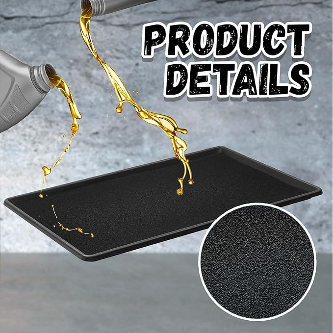 Uiifan 1 Set Oil Catch Pan with Anti-Splash Pad, 35 x 24 x 1.4 Inch Large Heavy Duty Oil Drain Pan for Under Car, Chemical & Heat Resistant Drip Tray for SUV Truck Garage Protection