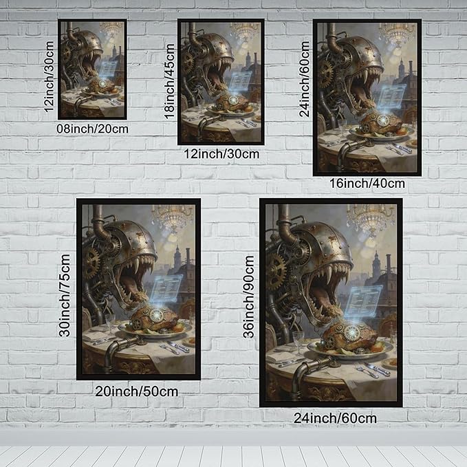 Framed Steampunk Fantasy Wall Art for Living Room And Dining Room Vintage Industrial Decor 08x12in