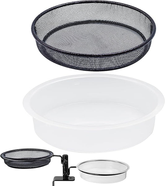 Bird Feeder Station with Metal Mesh Tray and Water Bowl for Outdoor Deck Railing Feeder Platform, Bird Bath and Bowl Replacement Accessory