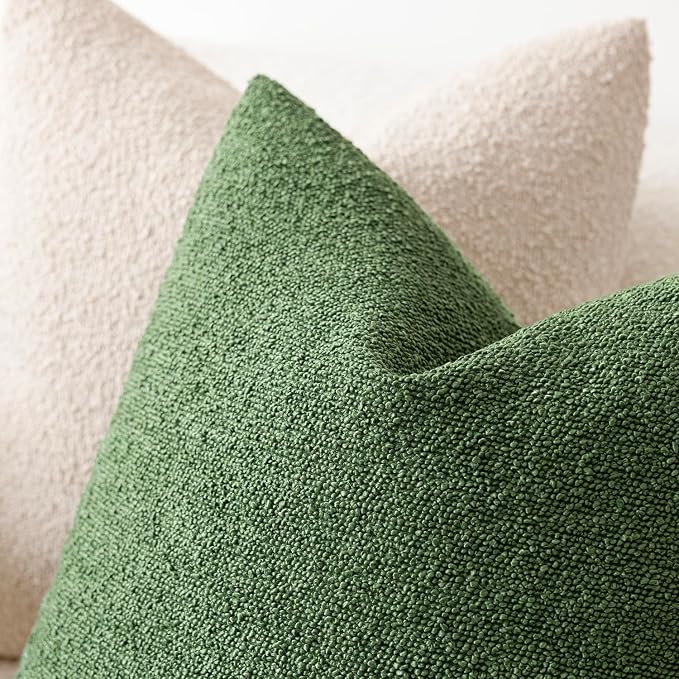 Foindtower Set of 2, Decorative Textured Boucle Throw Pillow Covers Accent Solid Pillow Cases Neutral Soft Cozy Couch Cushion Case for Chair Sofa Bedroom Living Room Home Decor 24x24 Inch Forest Green