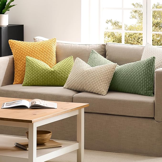 Kevin Textile Soft Corduroy 20"x54" Body Pillow Cover 1 Pack, Sage Green | Boho Stripe Plush Corduroy Decorative Oblong Cushion Cover Modern Farmhouse Home Decor for Sofa Couch Bed Chair