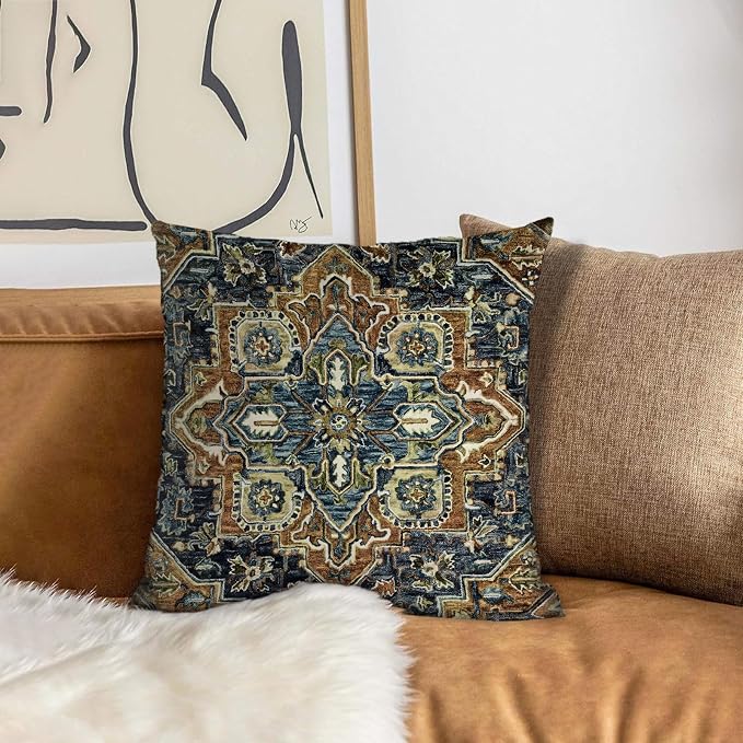 Boho Throw Pillow Covers 24x24 inch Set of 2,Boho Vintage Carpet Pattern Antique Ethnic Decor Double Sided Pattern Cushion Cover Soft Pillow Case Living Sofa Room Bed Square Pillow Cover