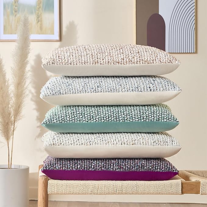 Allorry Throw Pillow Covers 20x20 Soft Wool Cushion Decorative Cream Gray | Cozy Soft Touch,Neutral Textured Boho Cushion Covers Set of 2,for Modern Farmhouse Sofa Bedroom Living Room Decor