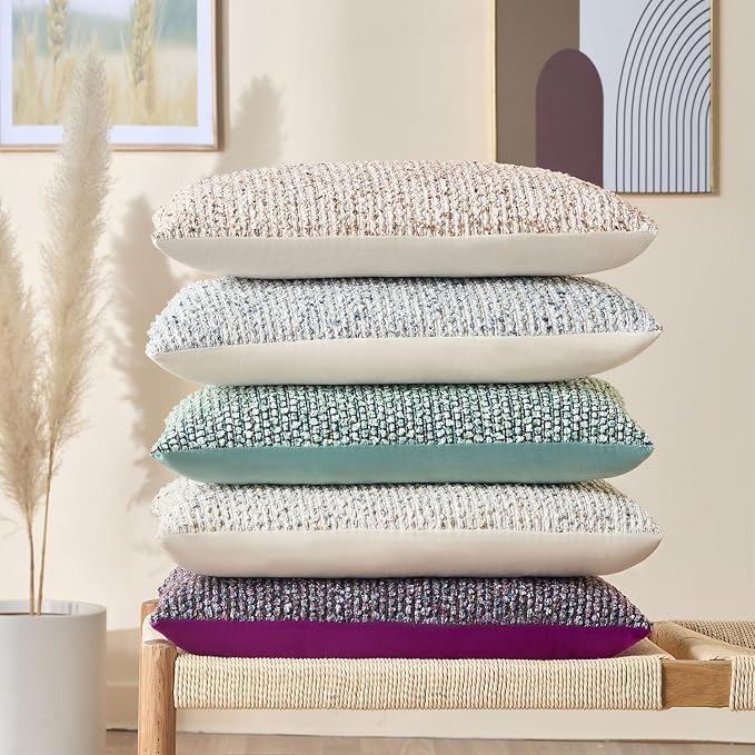 Allorry Soft Wool Decorative Throw Pillow Covers 20x20 Cream Gray SY011B20 | Cozy Soft Touch,Neutral Textured Boho Cushion Covers for Modern Farmhouse Sofa Bedroom Living Room Decor